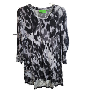 LOGO by Lori Goldstein Black Gray Abstract Soft Tunic Top Women's Size Medium
